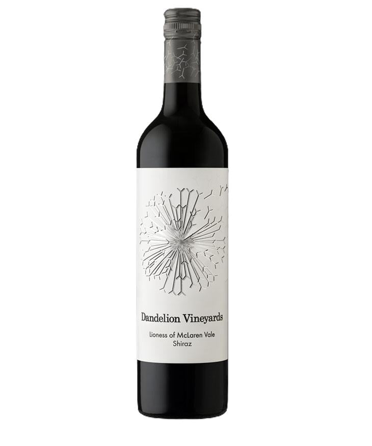 Wine bottle with a white label featuring black text and design on a white background