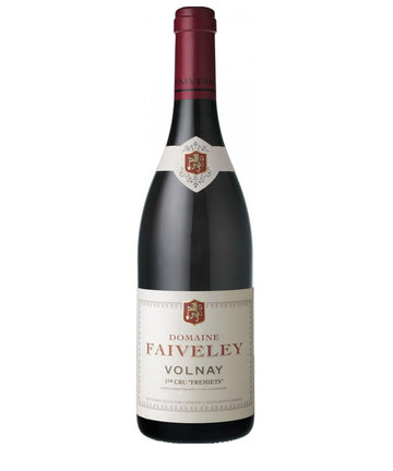 Wine bottle with 'Domaine Faiveley Volnay' label on a white background