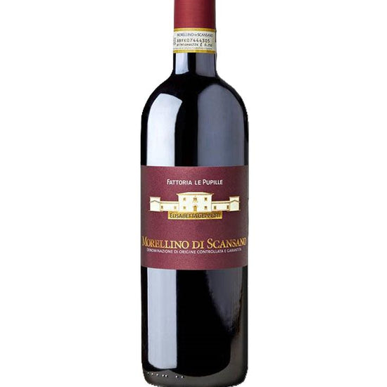 Red wine bottle with a visible label on a white background