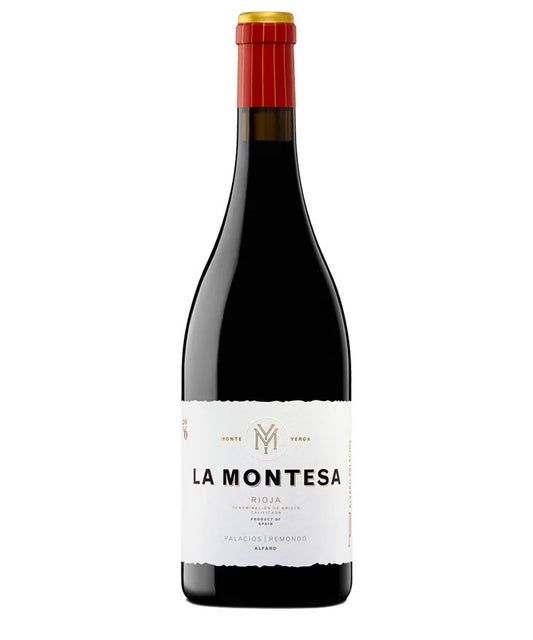 Finca La Montesa Rioja 2021 red wine bottle with red capsule and white label, Spanish Rioja wine by Palacios Remondo