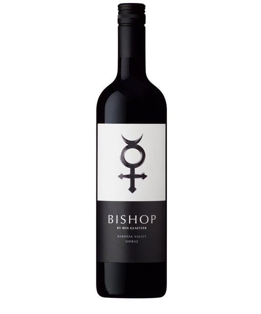 Glaetzer Bishop Shiraz 2021 wine bottle with Mercury symbol label, Barossa Valley red wine by Ben Glaetzer