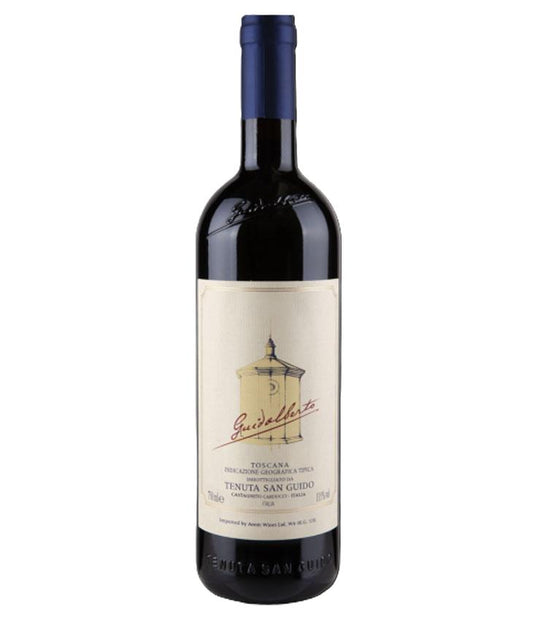 Guidalberto 2020 Toscana red wine bottle from Tenuta San Guido featuring signature label and blue foil capsule