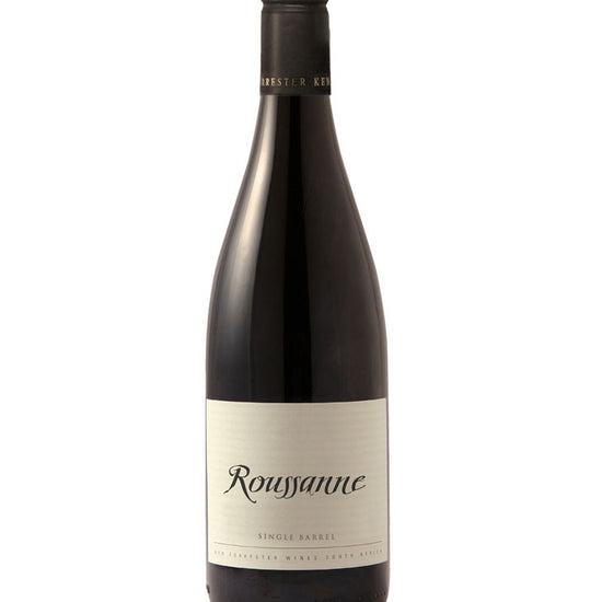 Wine bottle labeled 'Roussanne' on a white background
