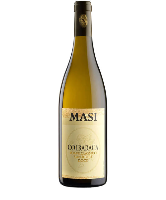 Wine bottle with MASI Colbaracá label on a white background