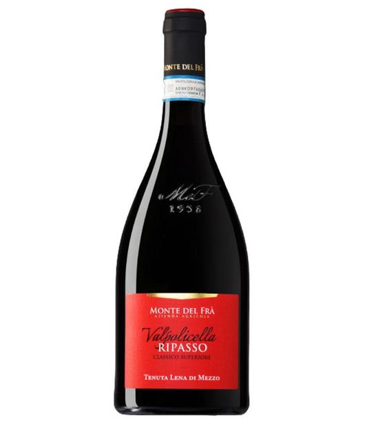 Wine bottle with red label on a white background