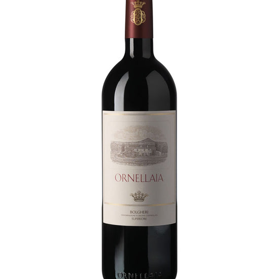 Wine bottle with 'Ornellaia' label on a white background