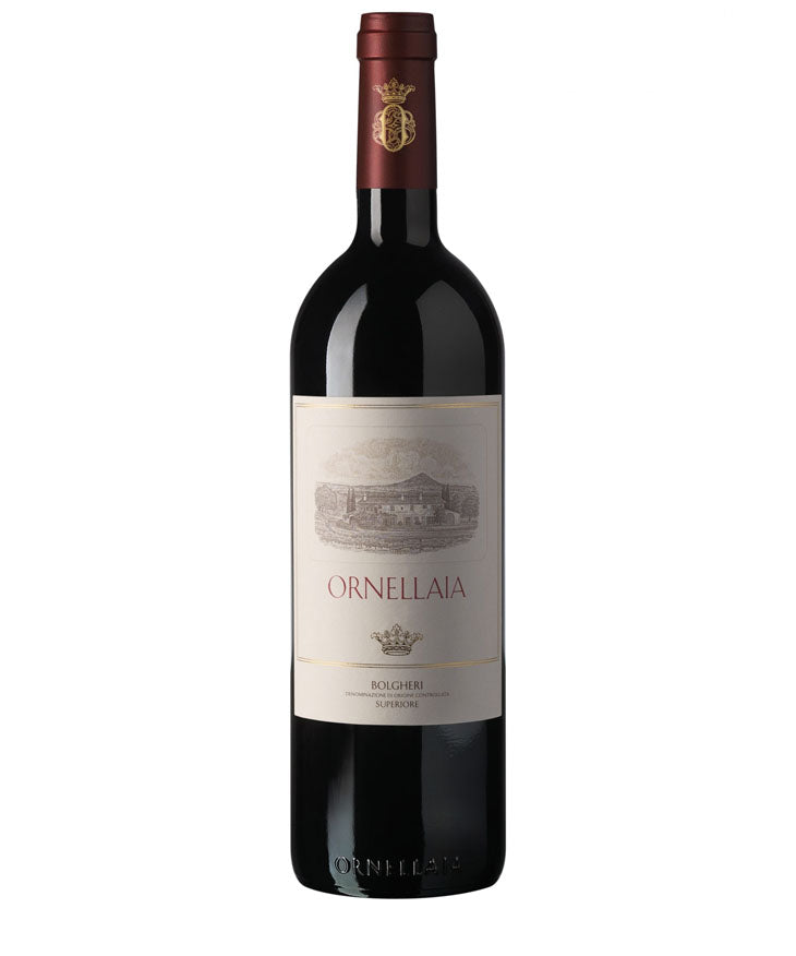 Wine bottle with 'Ornellaia' label on a white background