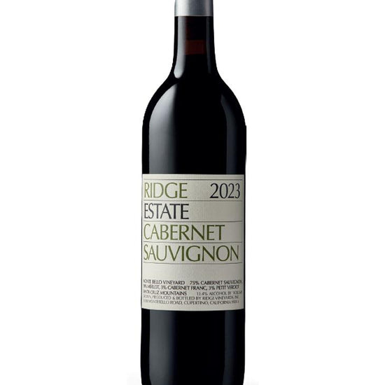 Bottle of Ridge Estate 2023 Cabernet Sauvignon wine on a white background