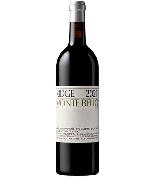 Ridge Monte Bello 2021 red wine bottle with Cabernet Sauvignon and Bordeaux varietals from California