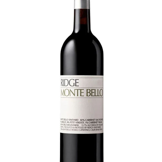 Bottle of Ridge Monte Bello 2025 wine on a white background