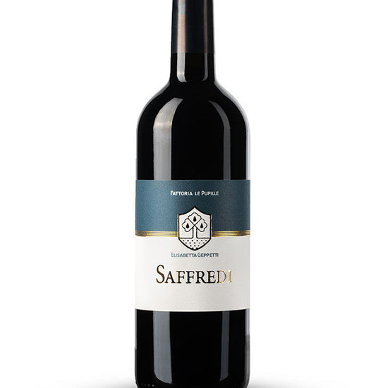 Saffredi 2021 wine bottle – high-end Tuscan red wine by Fattoria Le Pupille and Elisabetta Geppetti