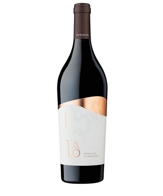 Wine bottle with a white label featuring gold text on a white background