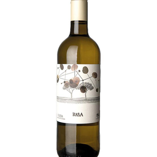 Basa Blanco 2024 Rueda white wine bottle by Telmo Rodríguez with modern artistic label, Spanish Verdejo wine
