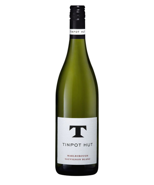 Tinpot Hut Sauvignon Blanc wine bottle – classic Marlborough white wine with minimalist white label.