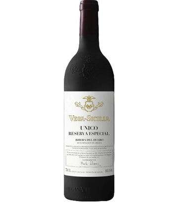 Vega Sicilia Unico Reserva Especial wine bottle on a white background