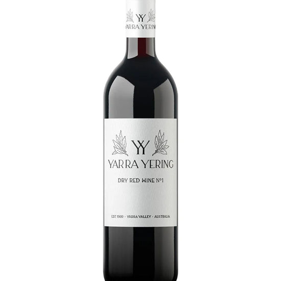 Bottle of Yarra Yering dry red wine on a white background